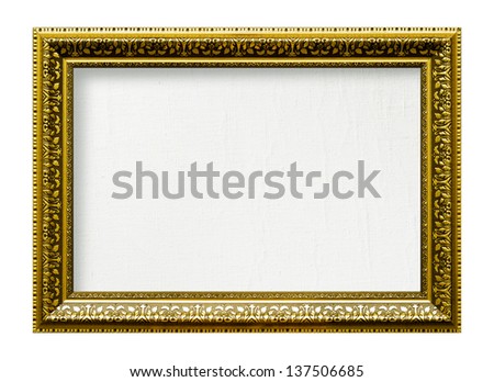 empty golden frame for picture with artistic canvas