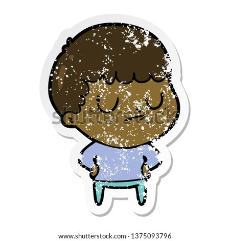 distressed sticker of a cartoon grumpy boy