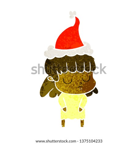 hand drawn retro cartoon of a indifferent woman wearing santa hat
