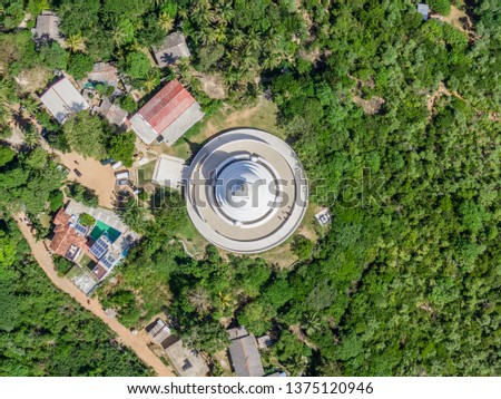 Japanese Peace Pagoda, Rumassala, Sri Lanka, aerial view on sunny day, Buddhism in Sri Lanka
