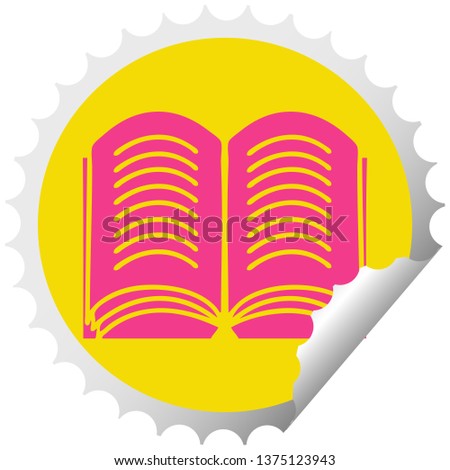 circular peeling sticker cartoon of a open book