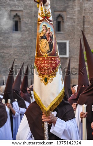 Holy Week procession in Seville, Brotherhood of Carmen Doloroso, Andalusia, Spain.