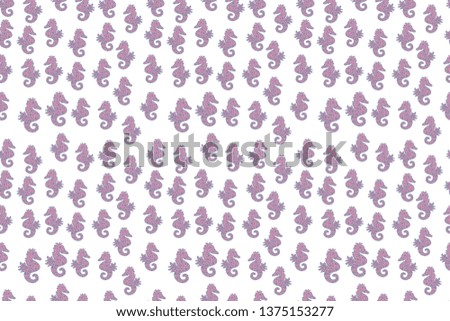 Watercolor. Illustration. Suitable for fabric, paper, packaging. Cute girly seamless pattern drawn by hand. Seahorse isolated on white, pink, blue background. Raster. In simple style. Clip Art.