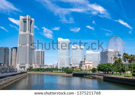 Cityscape of Yokohama MinatoMirai in Yokohama City, Kanagawa Prefecture, Japan. Yokohama MinatoMirai is an area facing Yokohama Port. Royalty-Free Stock Photo #1375211768