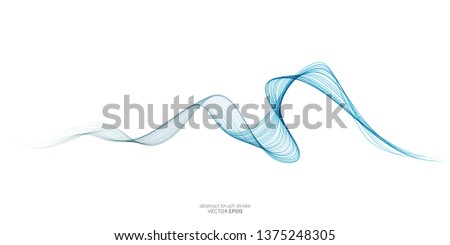 Vector curved wave lines brush stroke blue color isolated on white background for design element
