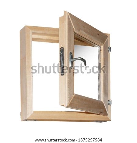 open square window with wooden frame