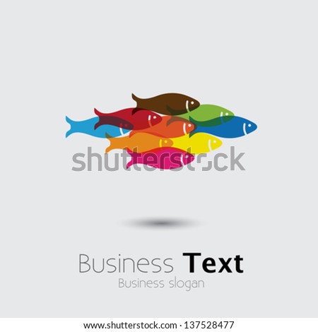 Colorful school of fishes together- vector graphic. This logo template can be representative of travel destination of an exotic tropical place, tourism, aquarium, adventure water sports, etc