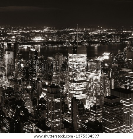 New York City west side urban cityscape view at night.
