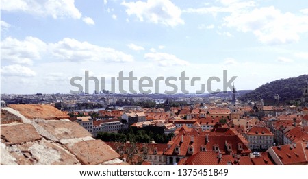 View of the red roofs of the historic district of Prague, Czech Republic