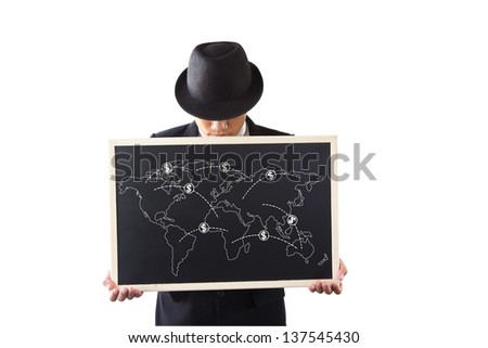 Businessman holding a sign. Growth economy.