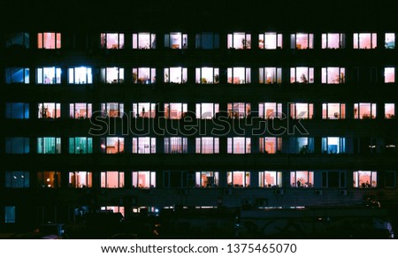 lot of windows of night house Royalty-Free Stock Photo #1375465070