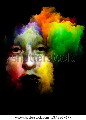 Abstract portrait. Surreal female. Colorful clouds blended into woman's face. Relevant to art, dreams, inspiration, imagination, psychology. Colorful Darkness series.