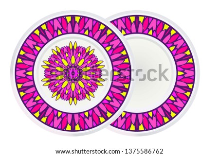 Set of two Decorative Round Color Ornament For Interior Design. Tribal Ethnic Ornament With Mandala. Home Décor. Vector Illustration.