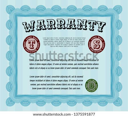 Light blue Retro Warranty Certificate template. Vector illustration. With complex linear background. Retro design. 