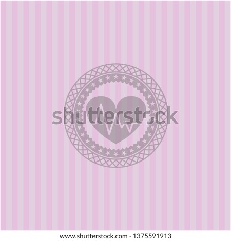 heart with electrocardiogram icon inside pink emblem. Vintage.