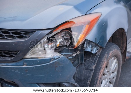  A broken car after a traffic accident.