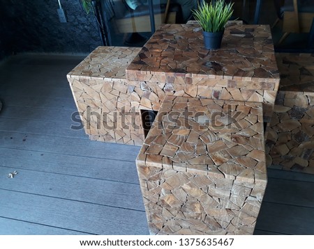 Wooden Cubic table chair set in the living  room.
