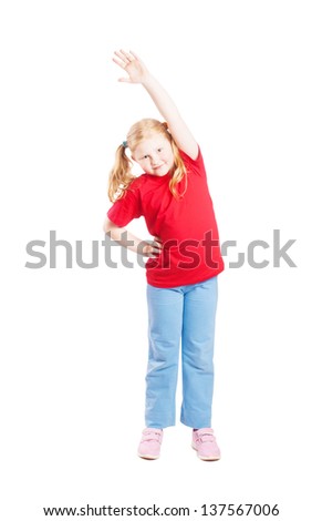 Gymnast cute little girl isolated on a white