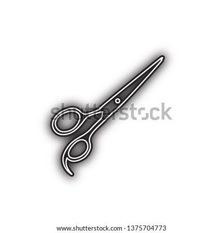 Hair cutting scissors sign. Vector. Double contour black icon with soft shadow at white background. Isolated.