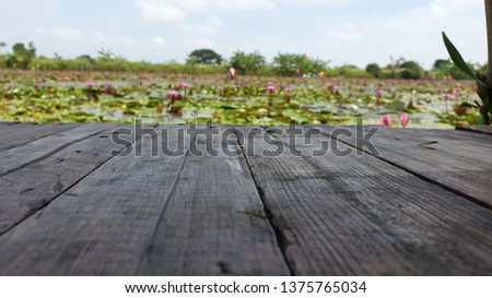 Table with Red Lotus  Floating Market background