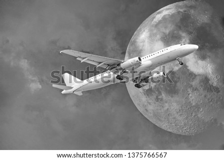 airplane moon and cloud