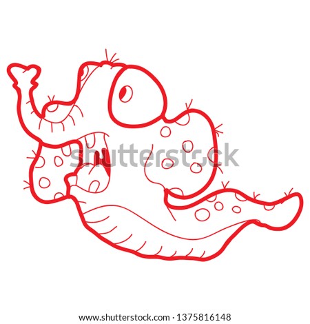 Cartoon doodle illustration of cute monster (elephant + caterpillar) for coloring book, t-shirt print design, greeting card