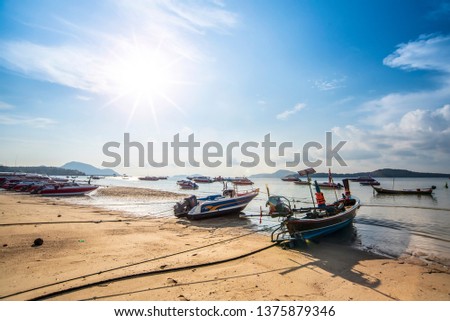 Long tail boat in rawai beach phuket  most popular traveling destination in southern of thailand,Tropical sea beach with sea scape on thailand 