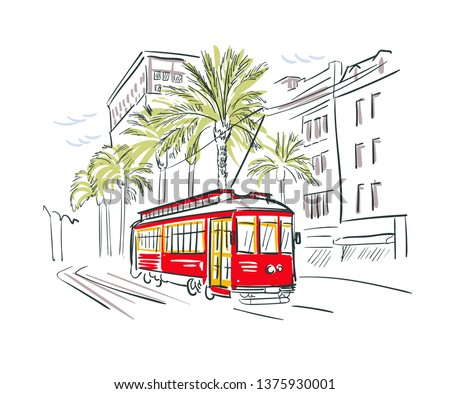 New Orleans Louisiana usa America vector sketch city illustration line art 