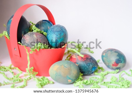 Happy Easter, Happy Tradition of Christian who believed in Jesus.  Spring season. Colorful eggs.