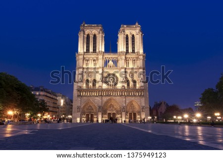 Notre-Dame de Paris Cathedral at night, France