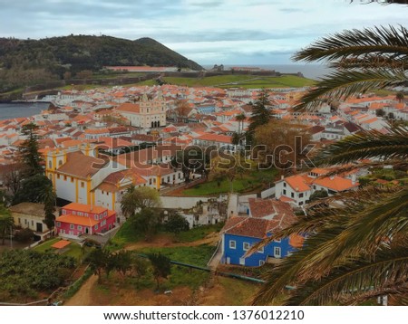 View of the capital city of Angra do Heroismo on the Terceira Island in the Atlantic Ocean.