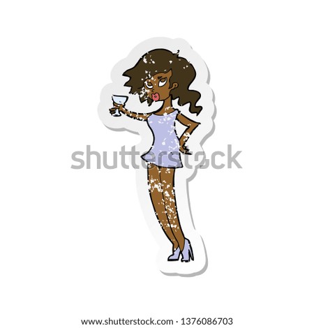 retro distressed sticker of a cartoon woman at party