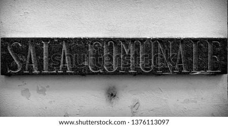 town hall signboard - black and white -sign - vintage and classic style