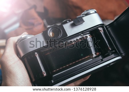 retro camera with 35 mm film.