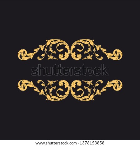 Gold ornament baroque style. Retro rococo decoration element with flourishes calligraphic. 