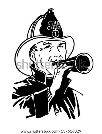 Fireman With Bullhorn - Retro Clip Art Illustration