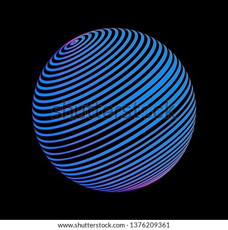 Neon glowing sphere on dark background. Retrowave/ synthwave style illustration.