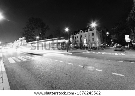 in the night city on a long exposure, black and white