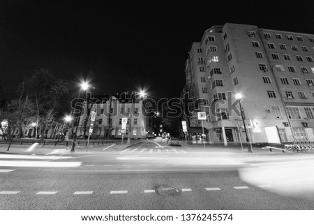 in the night city on a long exposure, black and white