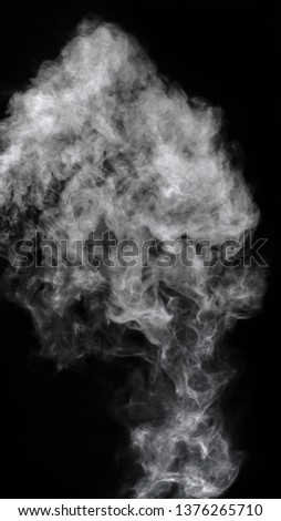 White steam, smoke, cloud on black background low key, Studio shooting.
