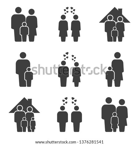 Set of family icons. Different variants of marital status. Vector on white background