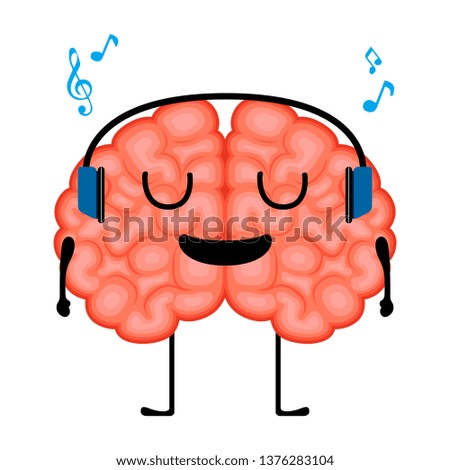 Happy brain cartoon with headphones. Vector illustration design