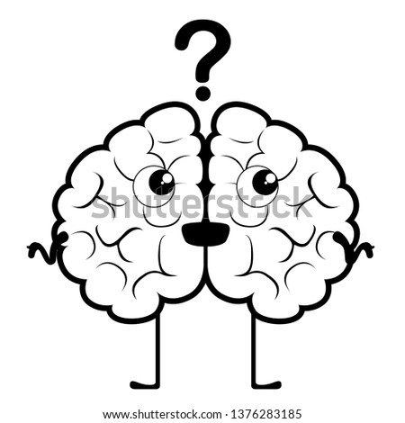 Happy brain cartoon with a question mark. Vector illustration design