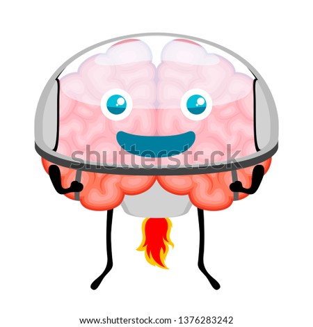 Happy brain cartoon with an astronaut equipment. Vector illustration design