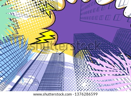 City hand drawn unique perspectives. Comic book art style. Houston. Texas. USA. Street sketch, vector illustration