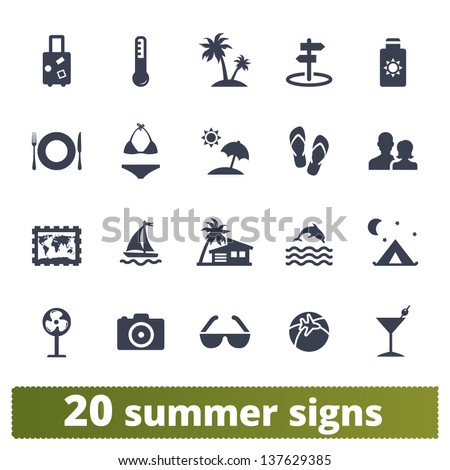 Summer signs: vector set of vacation and tourism icons