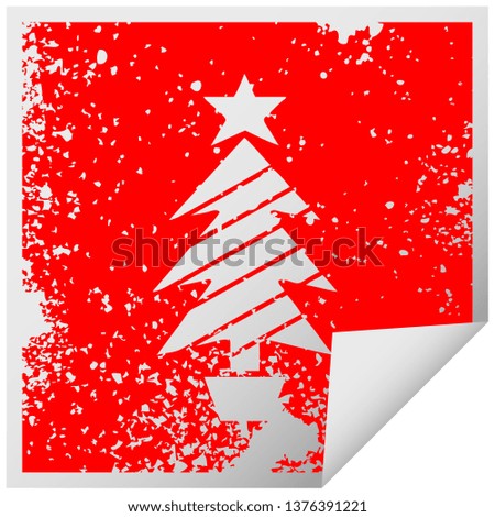 distressed square peeling sticker symbol of a christmas tree