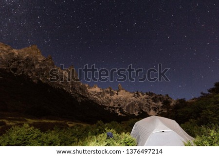 Camping at night near Catedral mountain ("Cerro Catedral") in Bariloche, Patagonia Argentina