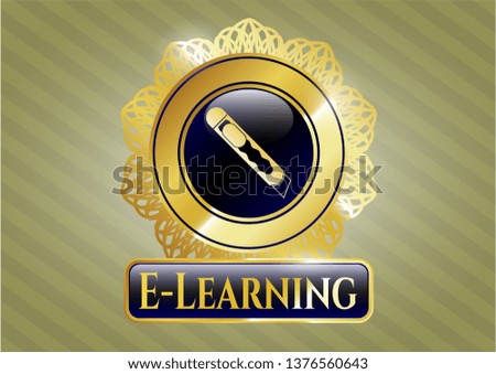  Golden badge with cutter icon and E-Learning text inside