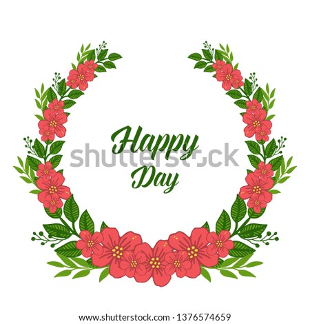 Vector illustration elegant green leafy flower frame for happy day hand drawn